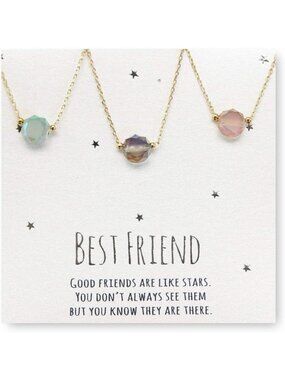 Gold Dainty Best Friends Necklace Set for 3, Simulated Gemstone, Healing Crystal